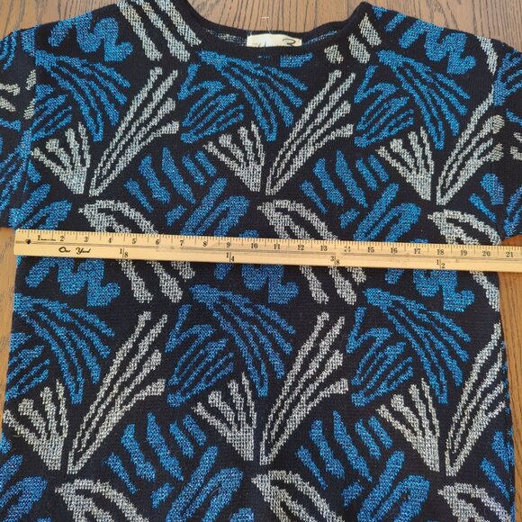 The Glory 3 by Gloria Furman Vintage metallic blue silver sweater 3/4" sleeves M - Picture 6 of 11